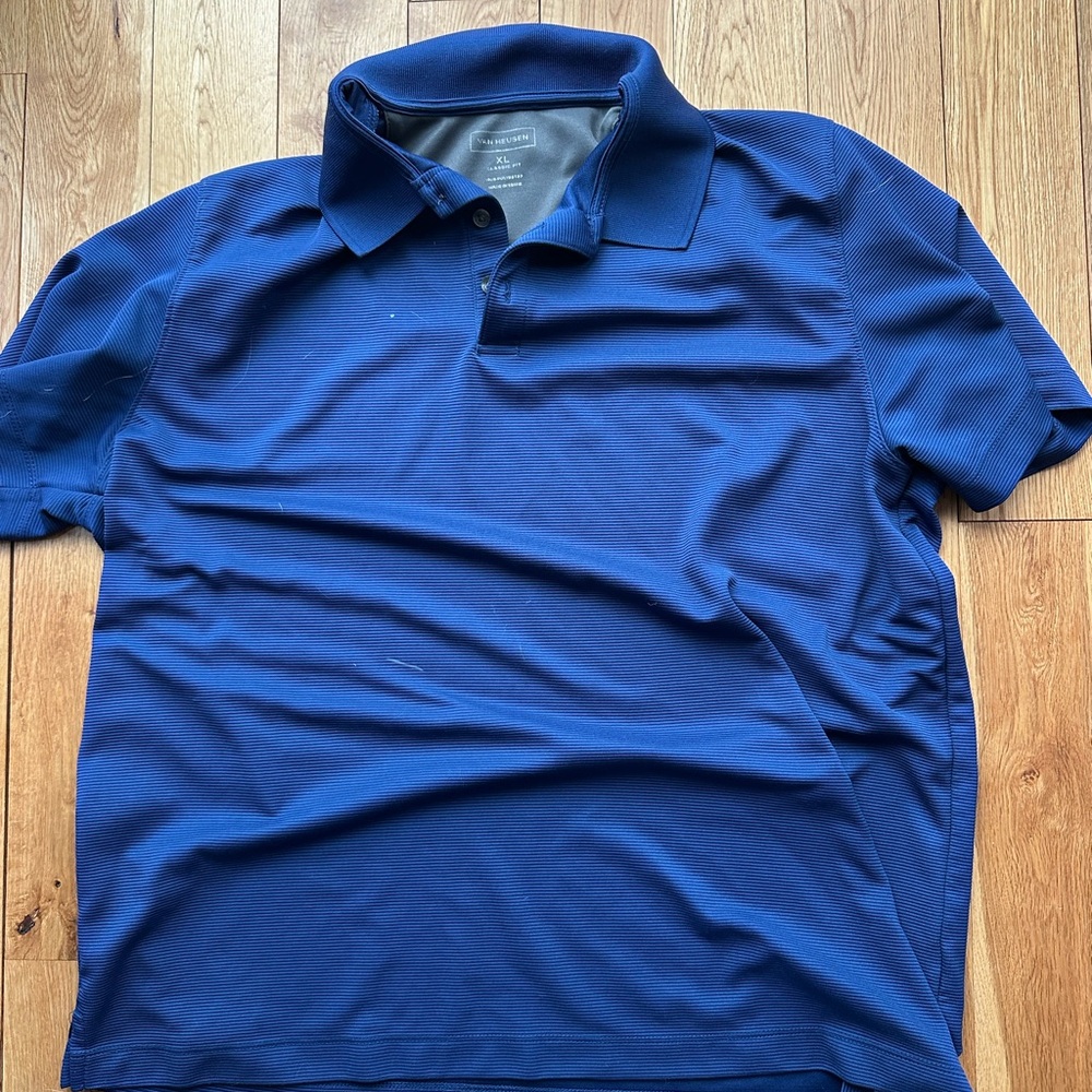 Performance Birdseye Stripe Polo Van Heusen Classic Navy Shirt Men XL Golf